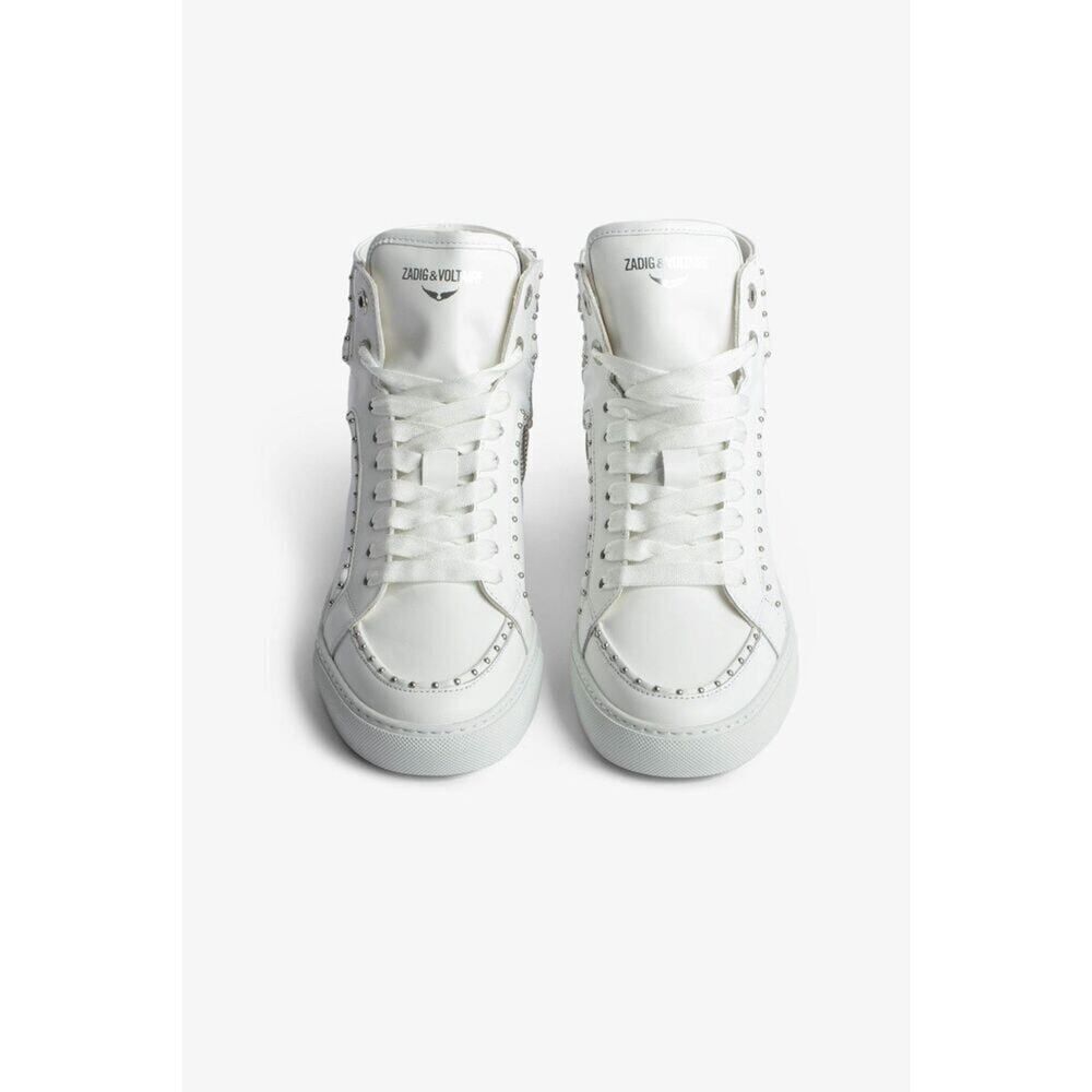 Zadig & Voltaire Women's White Leather Studded High Flash Sneakers Size 41 NWOT